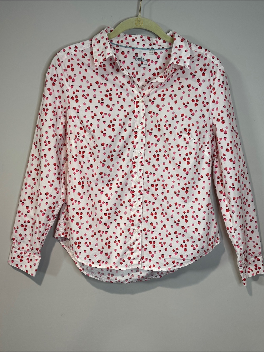 Boden Women's Classic Strawberry Print Button Up Shirt Whimsical Cottagecore 6P
